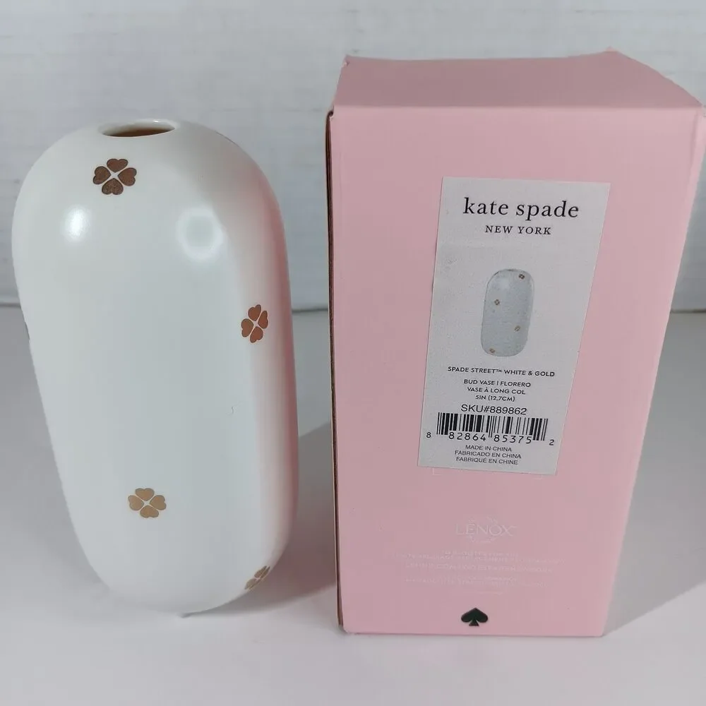 Kate Spade New York Lenox Bud Vase Spade Street White Gold 5 